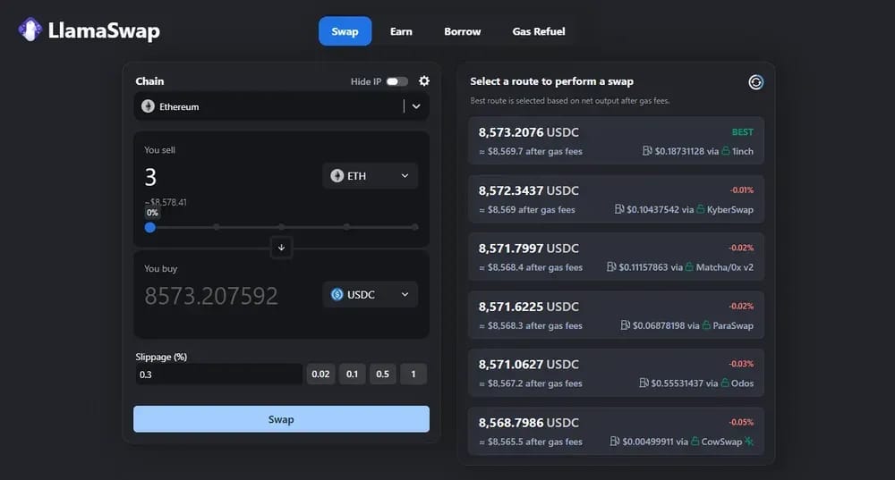 LlamaSwap DEX Aggregator