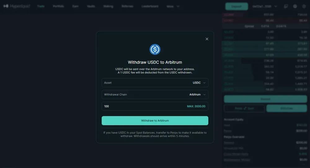 Withdraw USDC from Hyperliquid
